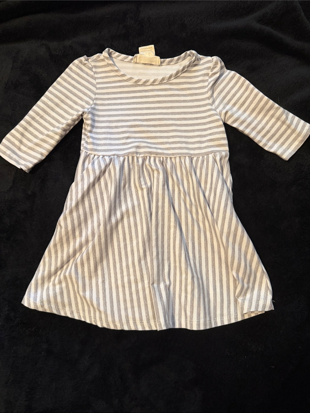 Girls Striped Long-Sleeve Knit Dress - Gray & White